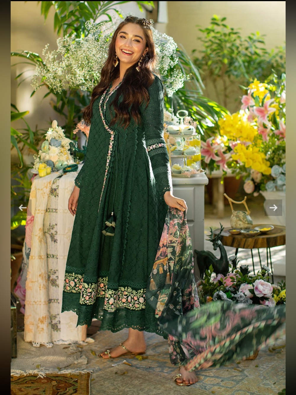 Ansab Jahangir Chikan Emerald Green Embroidered Women’s Dress with dupatta